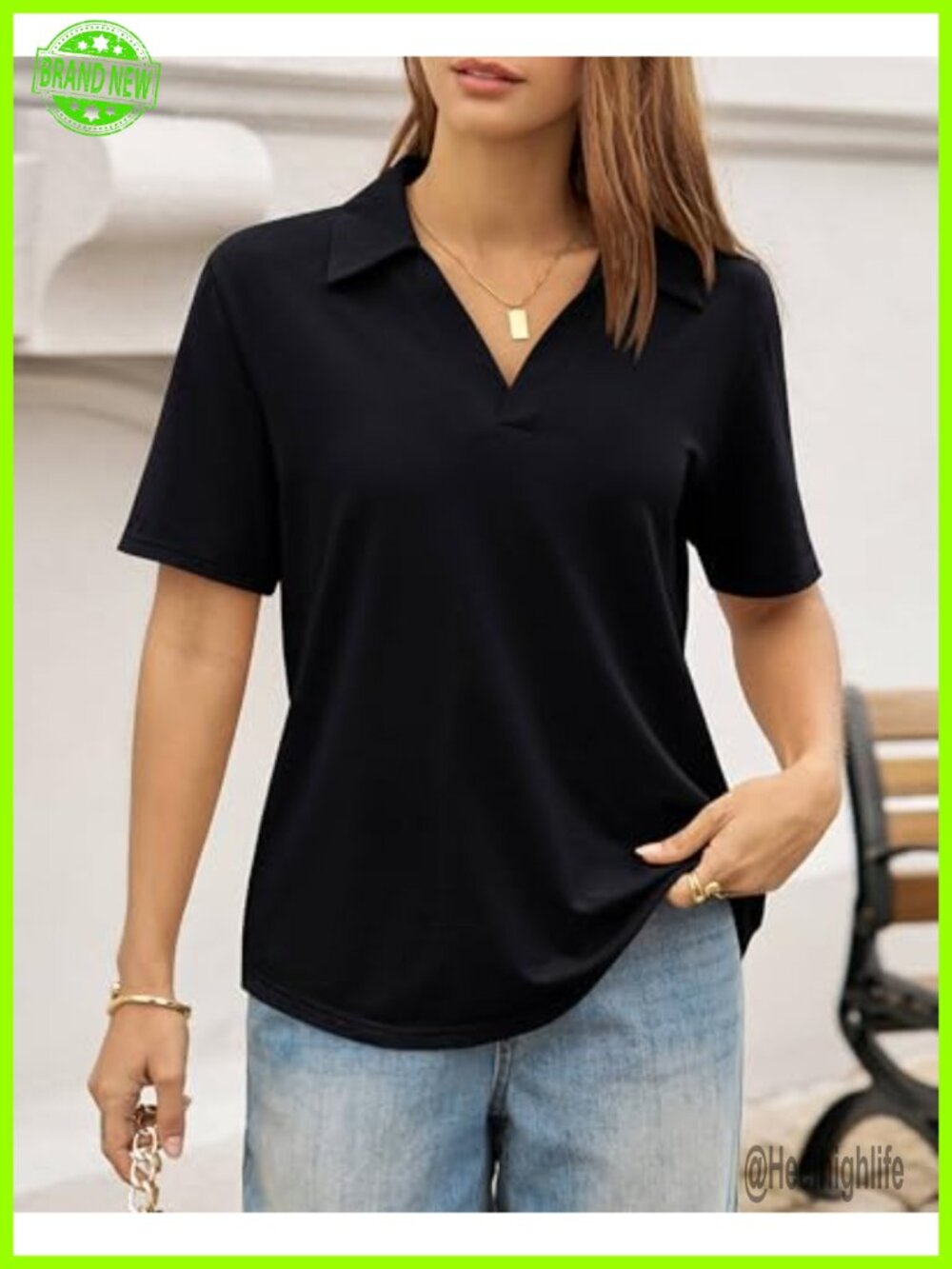 Women's Short Sleeve V Neck Polo Shirt Business Casual Blouse - Picture 3 of 6